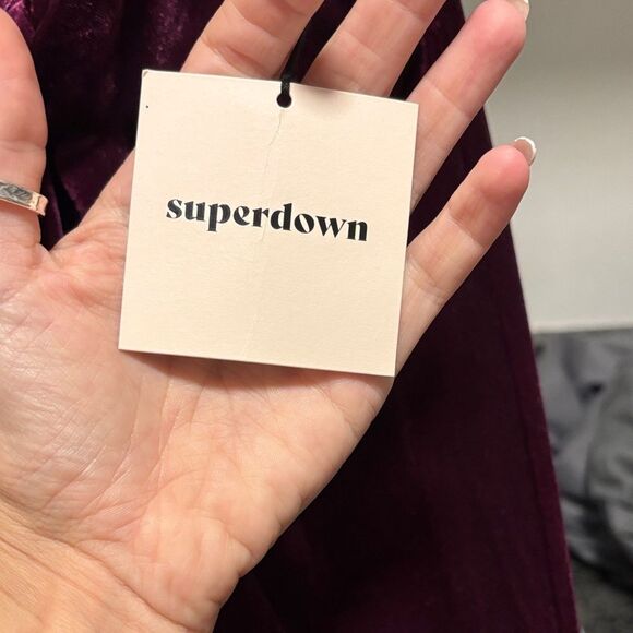 Super down Elegant Velvet Gown in Deep Purple with slit, size XS. NWT - Picture 4 of 9